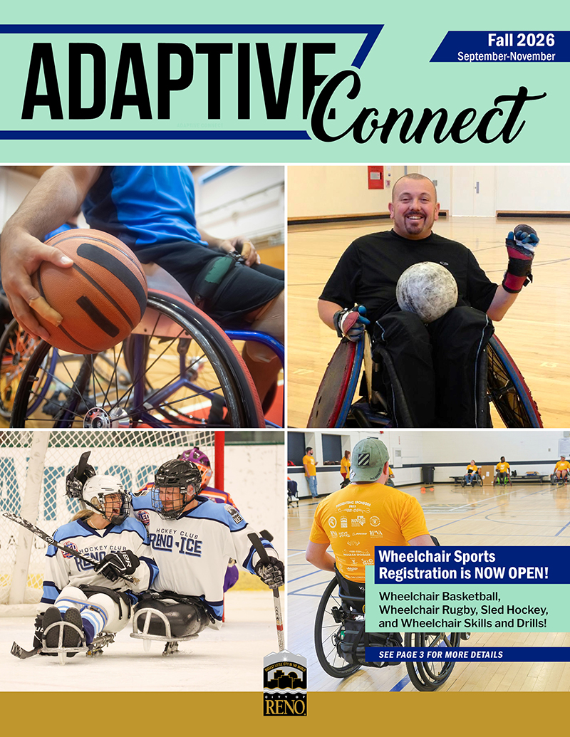 Adaptive Connect Fall Newsletter Cover with images of adaptive sports and mentions open registration